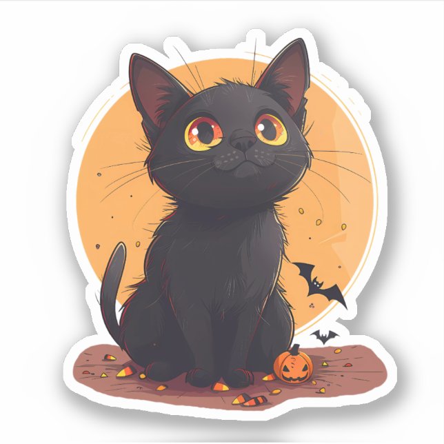 Halloween Cat in Front of Moon with Jack-o-Lantern (Front)