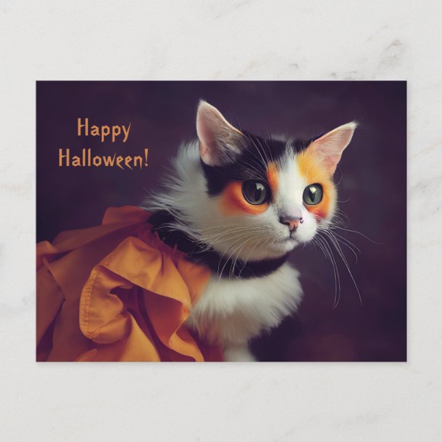Halloween. Cat in pumpkin costume. Postcard (Front)