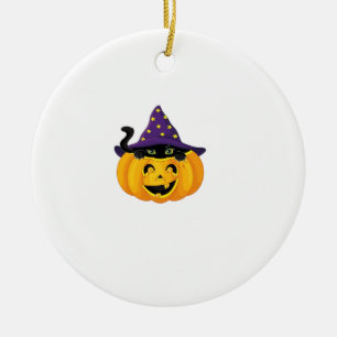 Halloween Cat in Pumpkin � Cute Black Kitten Stick Ceramic Ornament
