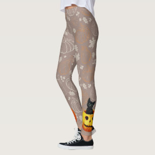 Halloween Cat in Pumpkin Leggings
