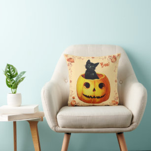 Halloween Cat in Pumpkin Pillow