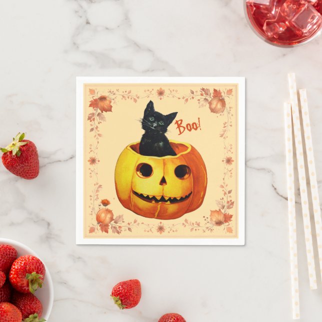 Halloween Cat in Pumpkin Pillow Napkin (Insitu)