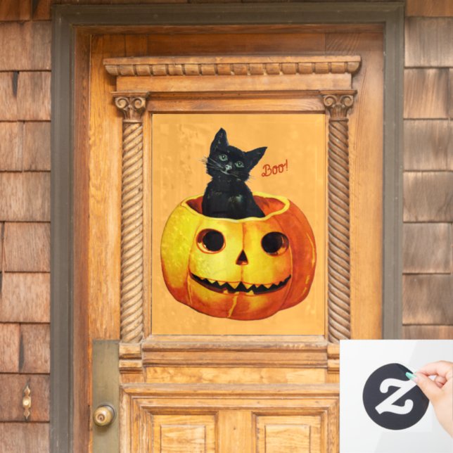 Halloween Cat in Pumpkin Window Cling (Home Door)