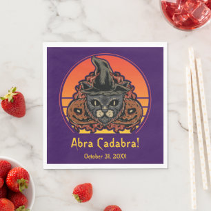 Halloween Cat in Witch Hat Abra Cadabra Vintage Napkin
