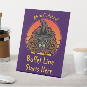 Halloween Cat in Witch Hat Abra Cadabra Vintage Pedestal Sign