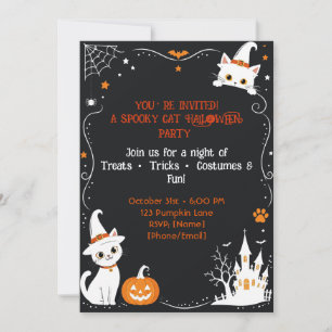 Halloween Cat Invitation Black Cute Spooky Design