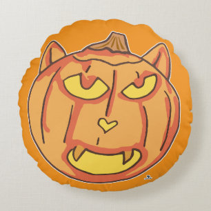 Halloween Cat Jack-o-Lantern Cartoon Fun Design Round Pillow