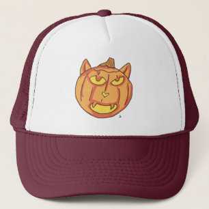 Halloween Cat Jack-o-Lantern Pumpkin Cartoon Fun Trucker Hat