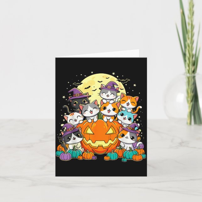 Halloween Cat Kawaii Pumpkin Cats Card (Front)