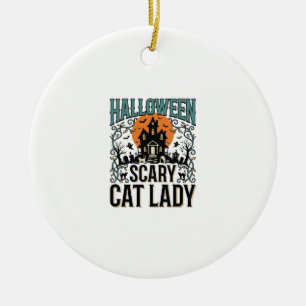 Halloween Cat Lady Scary Haunted House Vintage_1 Ceramic Ornament