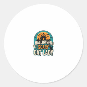 Halloween Cat Lady Scary Vintage Haunted House_1 Classic Round Sticker