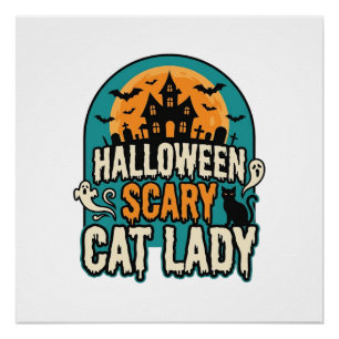 Halloween Cat Lady Scary Vintage Haunted House_1 Poster