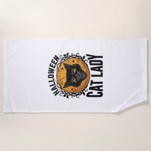 Halloween Cat Lady Vintage Black Cat Shirt Design Beach Towel
