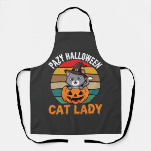 Halloween Cat Lady Witch Pumpkin Retro Design Apron