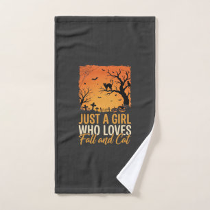 Halloween Cat Lover Fall Sunset Graphic Hand Towel