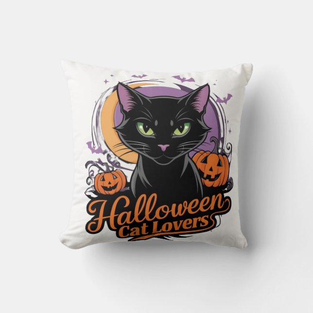 Halloween Cat Lovers Throw Pillow (Front)