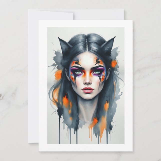 halloween cat makeup invitation (Front)