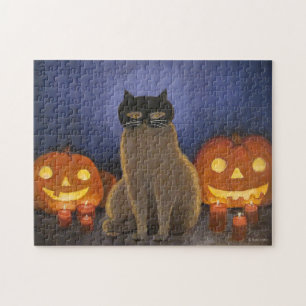 Halloween Cat Mask & Jack-o'-lantern Jigsaw Puzzle