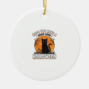 Halloween Cat Meow-Some Vintage Engraving Design_1 Ceramic Ornament
