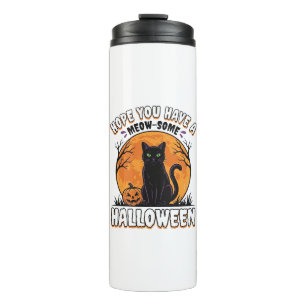 Halloween Cat Meow-Some Vintage Engraving Design_1 Thermal Tumbler