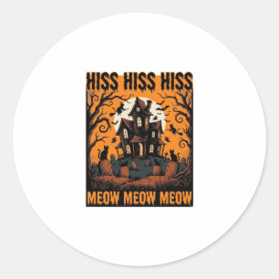 Halloween Cat Meow Spooky Vintage Witch House Classic Round Sticker