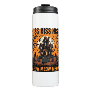 Halloween Cat Meow Spooky Vintage Witch House Thermal Tumbler