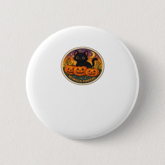Halloween Cat Meowgical Pumpkins Embroidery Design 2 Inch Round Button (Front)