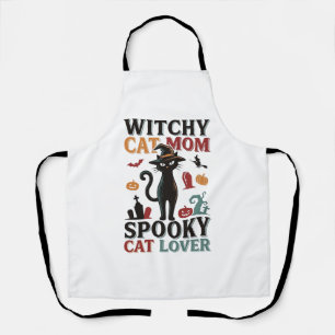 Halloween Cat Mom Vintage Witchy Cat Lover Design_ Apron