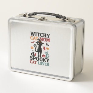 Halloween Cat Mom Vintage Witchy Cat Lover Design_ Metal Lunch Box