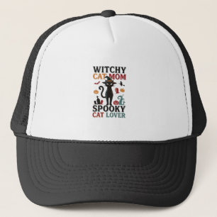 Halloween Cat Mom Vintage Witchy Cat Lover Design_ Trucker Hat