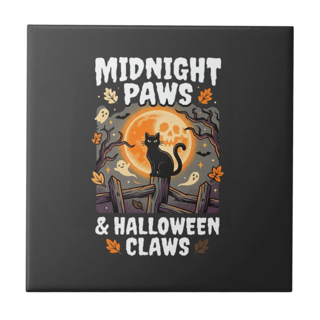 Halloween Cat Moon Mischief Tile (Front)