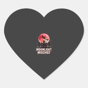 Halloween Cat Moonlight Mischief Heart Sticker
