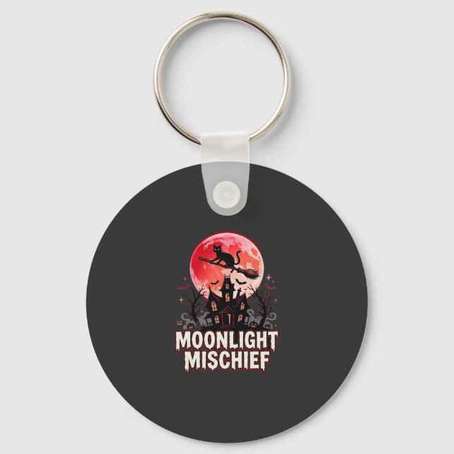 Halloween Cat Moonlight Mischief Keychain (Front)