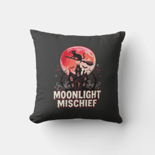 Halloween Cat Moonlight Mischief Throw Pillow