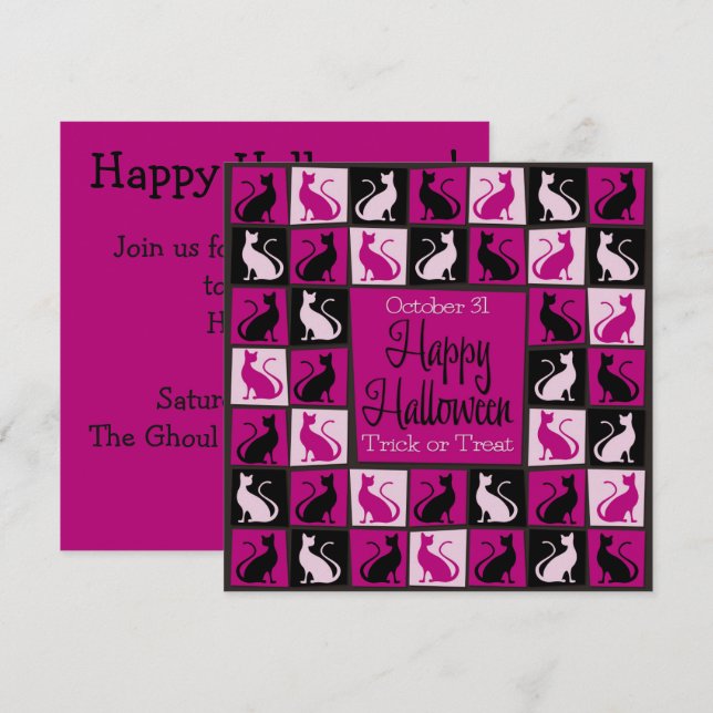 Halloween cat mosaic invitation (Front/Back)