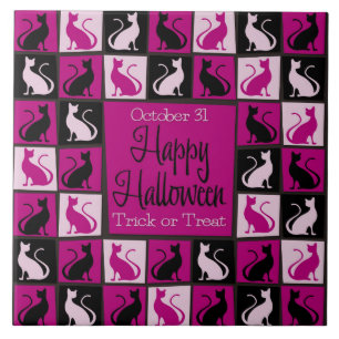 Halloween cat mosaic tile