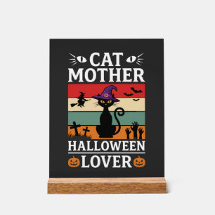 Halloween Cat Mother Lover Retro Witch Design Acrylic Sign