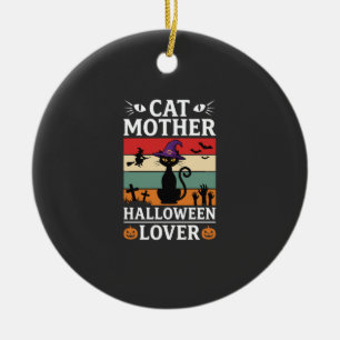 Halloween Cat Mother Lover Retro Witch Design Ceramic Ornament
