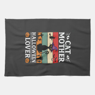 Halloween Cat Mother Lover Retro Witch Design Kitchen Towel