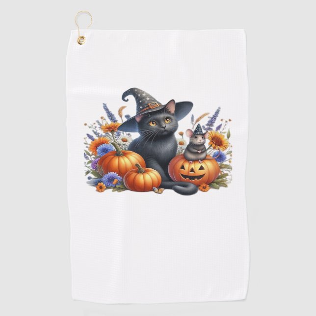 Halloween Cat Mouse Pumpkins T-Shirt Essential T-S Golf Towel (Front)