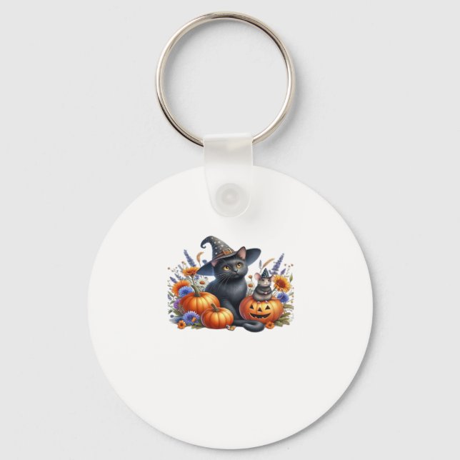 Halloween Cat Mouse Pumpkins T-Shirt Essential T-S Keychain (Front)