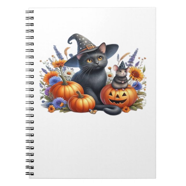 Halloween Cat Mouse Pumpkins T-Shirt Essential T-S Notebook (Front)