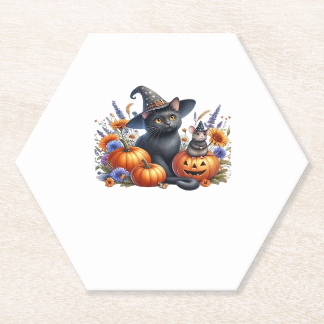 Halloween Cat Mouse Pumpkins T-Shirt Essential T-S Paper Coaster (Front)