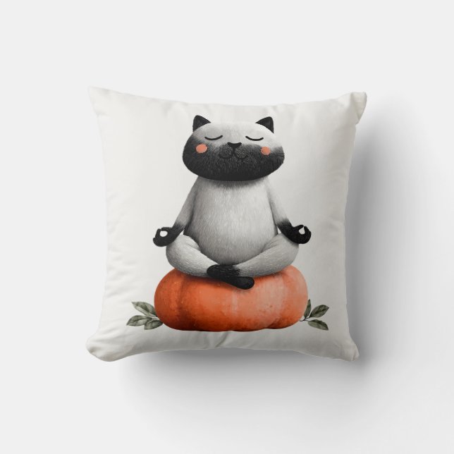 Halloween Cat on Pumpkin Design Throw Pillow (Front)