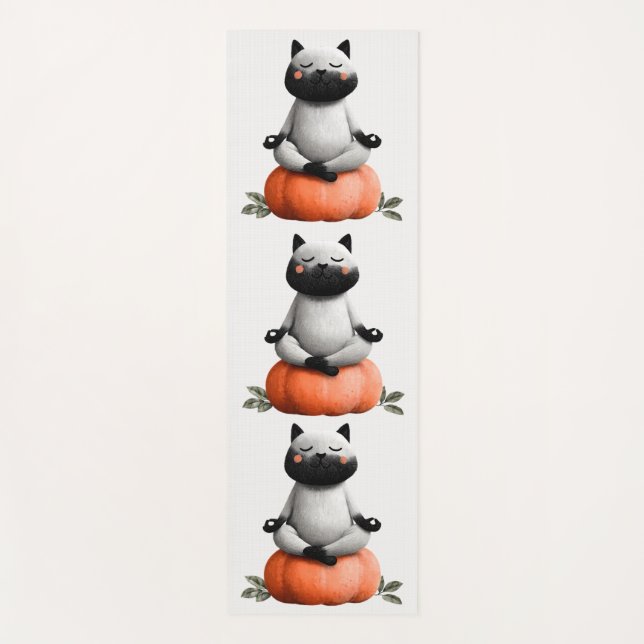 Halloween Cat on Pumpkin Design Yoga Mat (Front)