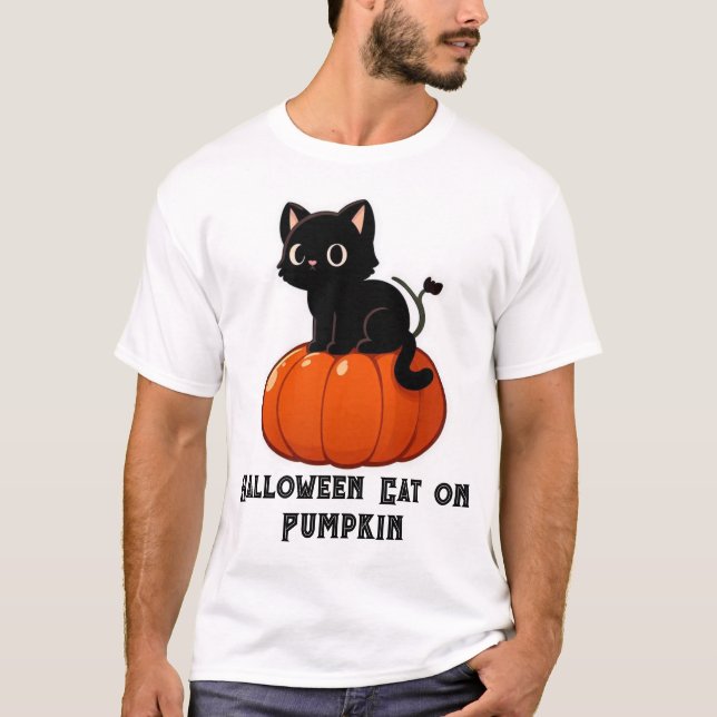 Halloween Cat on Pumpkin T-Shirt (Front)
