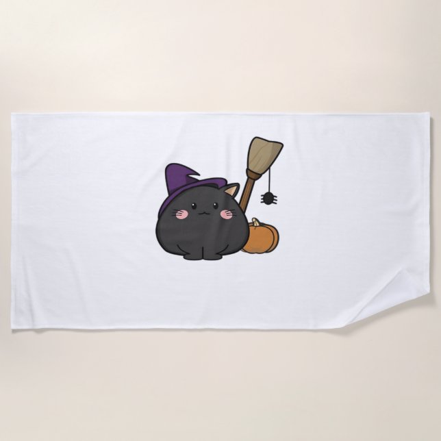 Halloween Cat Oversized T-Shirt Beach Towel (Front)