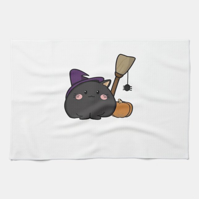 Halloween Cat Oversized T-Shirt Kitchen Towel (Horizontal)