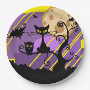 Halloween Cat & Owl Paper Plate