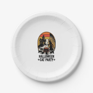 Halloween Cat Party Vintage Witch Cats Design_1 Paper Plate